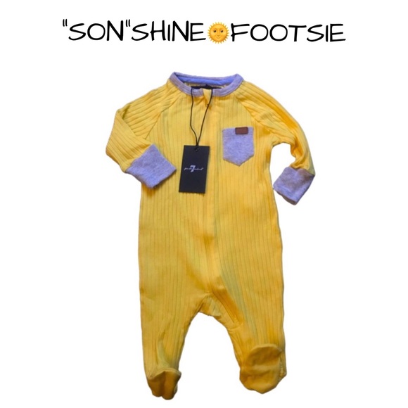 TWO 7 FOR ALL MANKIND YELLOW BABY FOOTSIES SIZE 0-3 MONTHS - Picture 2 of 7